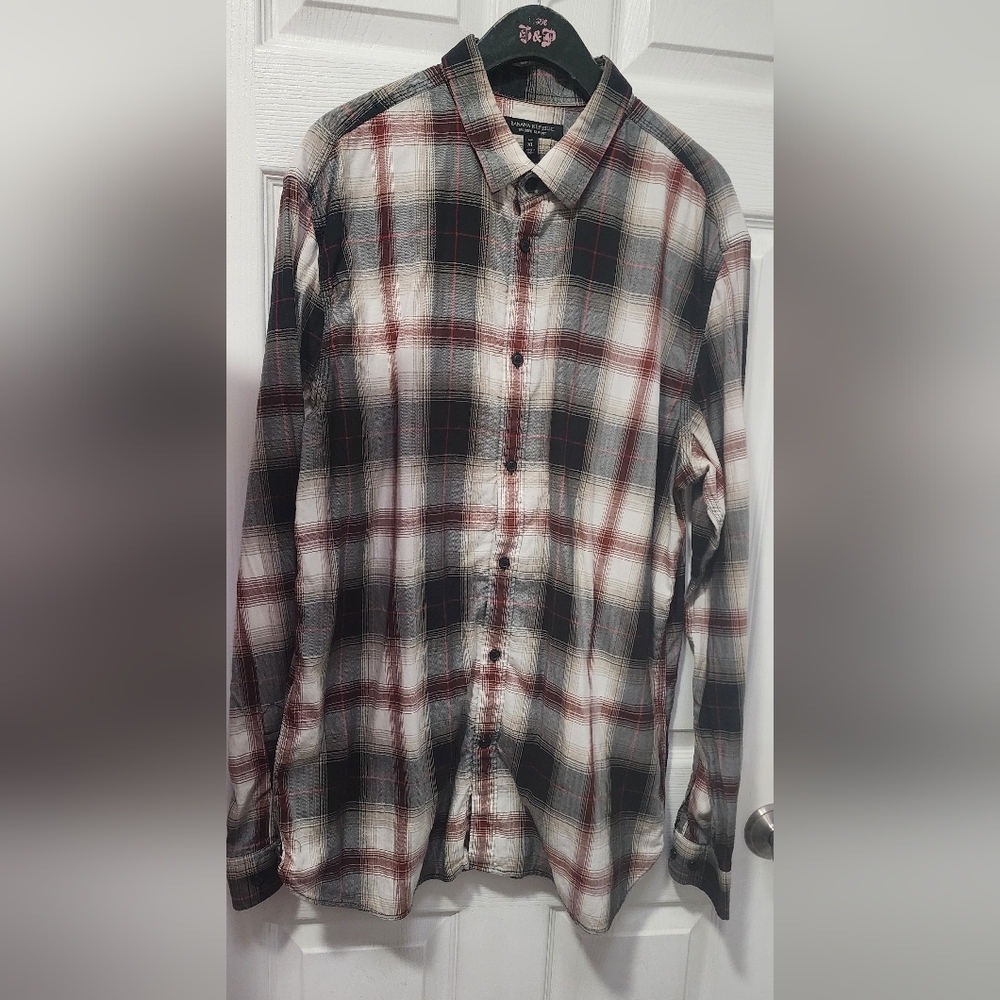 Banana Republic Plaid Button-Up Shirt XLT Tailored Slim Fit
